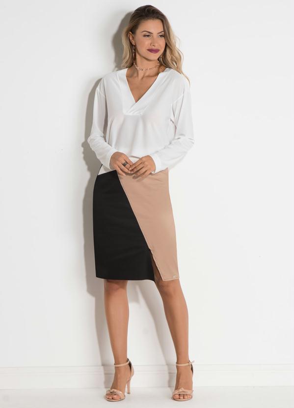 Quintess - Blusa com Decote V Quintess Off White 7