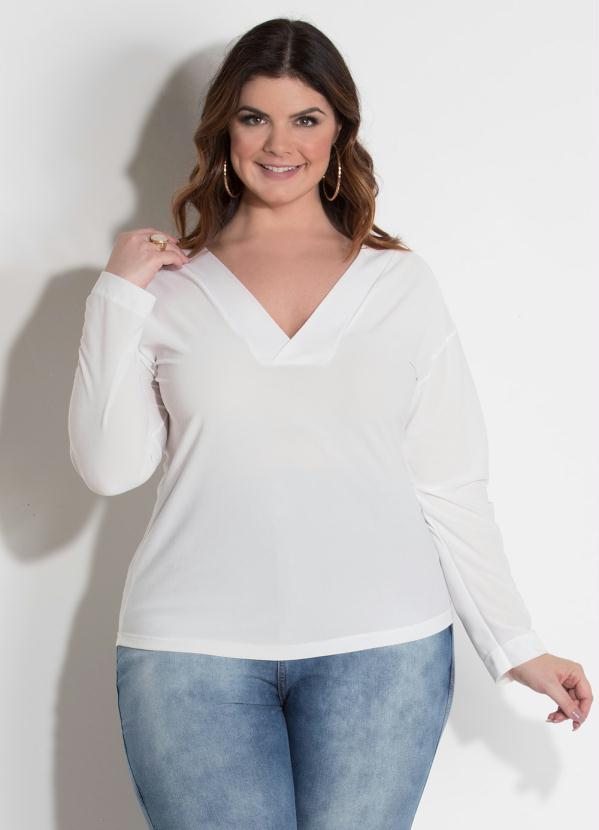 Quintess - Blusa com Decote V Quintess Off White 9