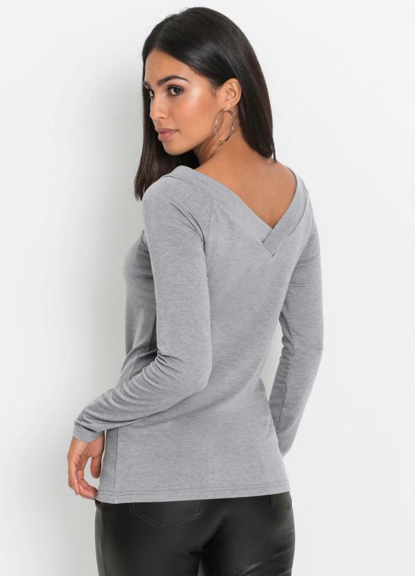 Outlet - Blusa com Decote V Transpasse Cinza Mescla 6