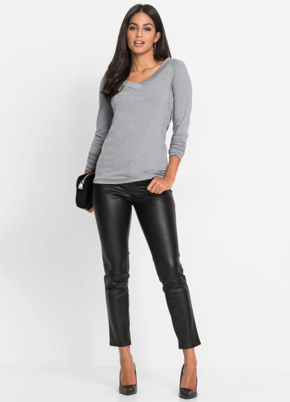 Outlet - Blusa com Decote V Transpasse Cinza Mescla 5