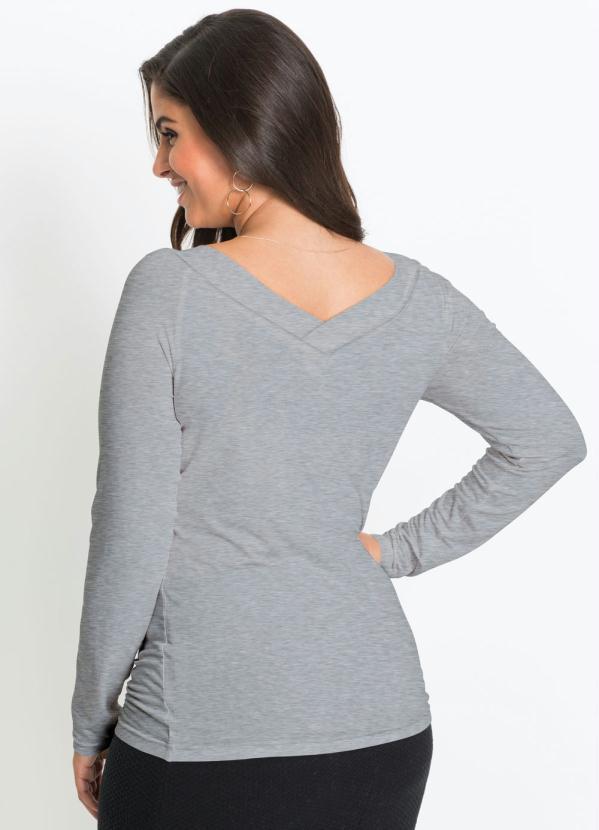 Outlet - Blusa com Decote V Transpasse Cinza Mescla 3