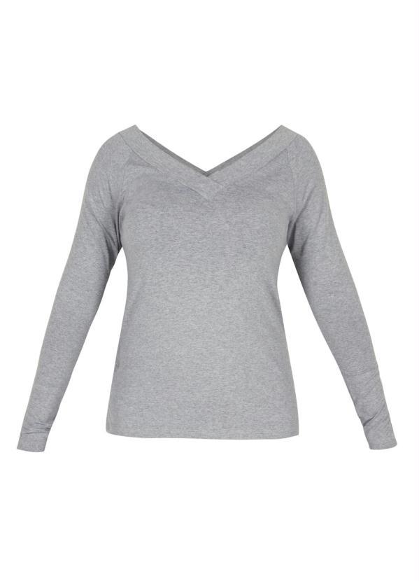 Outlet - Blusa com Decote V Transpasse Cinza Mescla 1