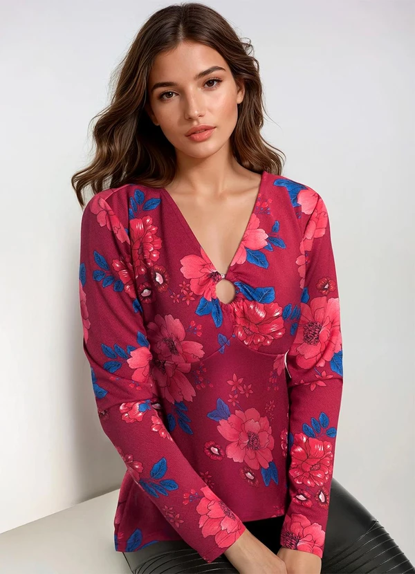 bonprix - Blusa com Detalhe de Argola Floral Rosa