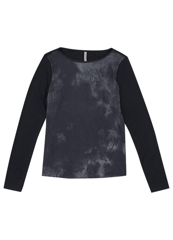 Habana - Blusa com Estampa Sublimática Maga Longa Preto