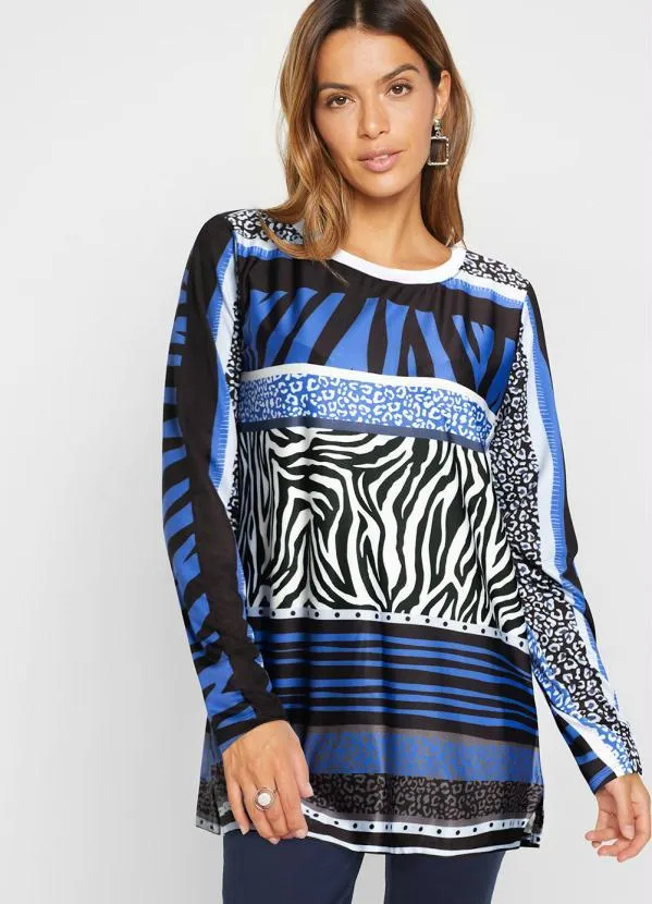 bonprix - Blusa com Fenda Azul