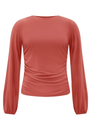 Lunender - Blusa com Franzidos Crepe Laranja - LUNENDER