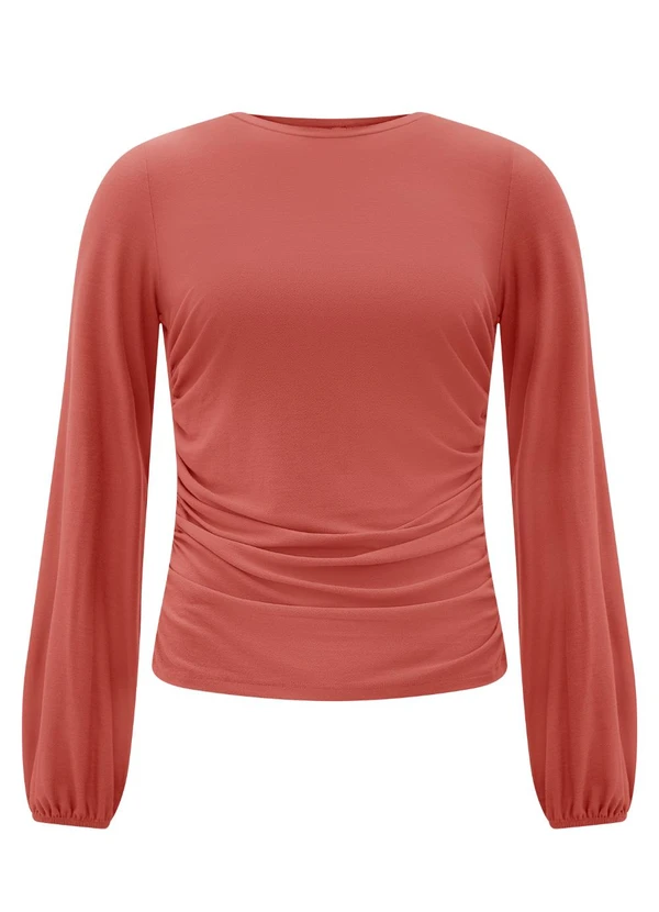 Lunender - Blusa com Franzidos Crepe Laranja