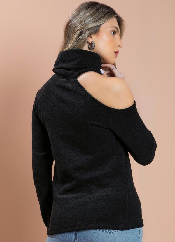 Quintess - Blusa com Gola Alta e Ombro Vazado Preta 2