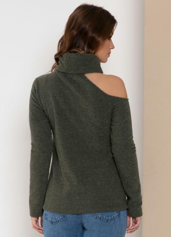 Quintess - Blusa com Gola Alta e Ombro Vazado Verde 2