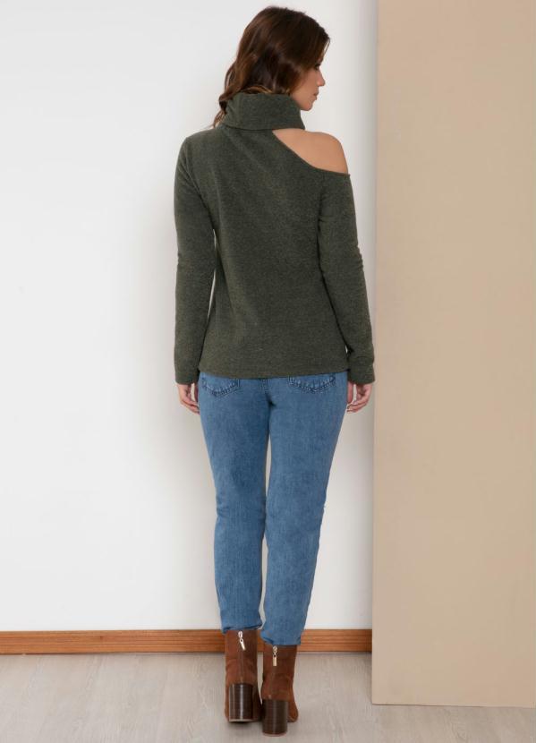 Quintess - Blusa com Gola Alta e Ombro Vazado Verde 4