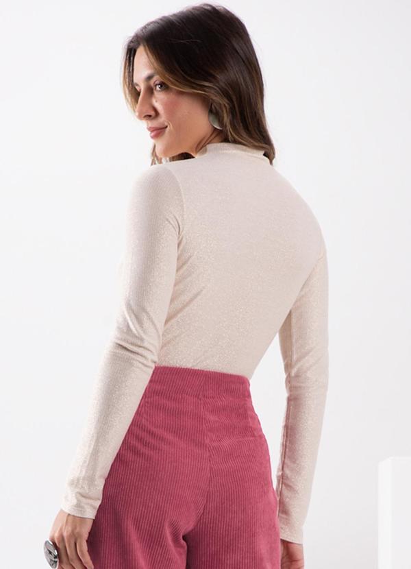 Lunender - Blusa com Gola Alta em Malha Bege 2