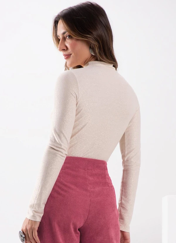 Lunender - Blusa com Gola Alta em Malha Bege 2