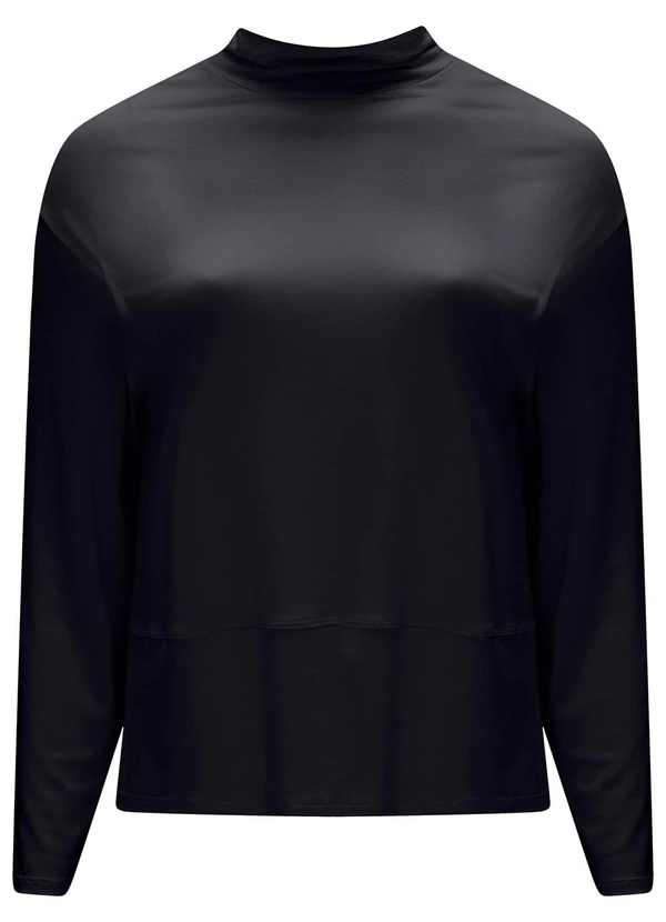 Lunender Mais Mulher - Blusa com Gola Alta em Malha Preto