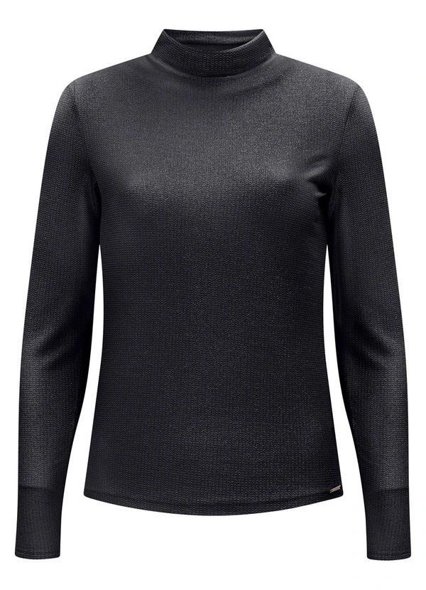 Lunender - Blusa com Gola Alta em Malha Preto