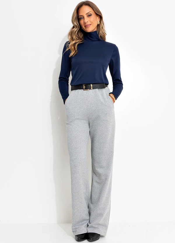 Moda Pop - Blusa com Gola Alta Marinho 2