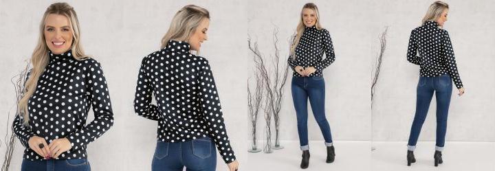 Blusa com Gola Alta Po Preta