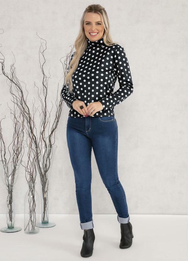 Moda Pop - Blusa com Gola Alta Poá Preta 3
