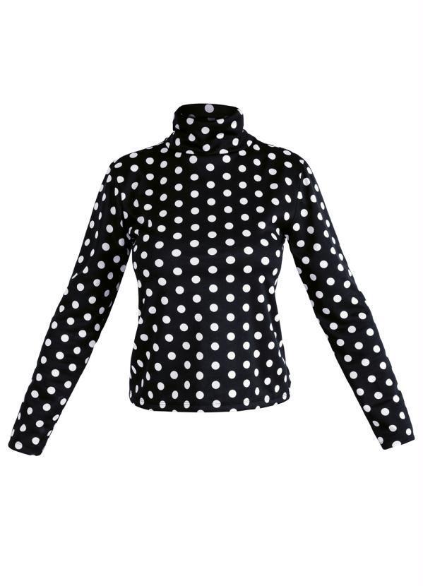 Moda Pop - Blusa com Gola Alta Poá Preta 5