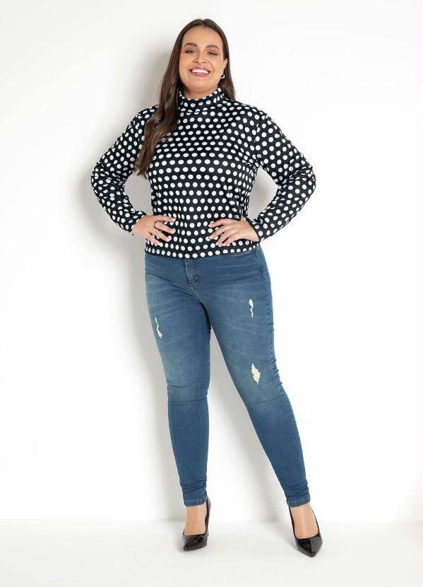 Moda Pop - Blusa com Gola Alta Poá Preta 8
