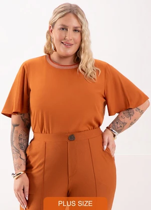 Lunender Mais Mulher - Blusa com Gola em Retilínea Laranja - LUNENDER MAIS MULHER