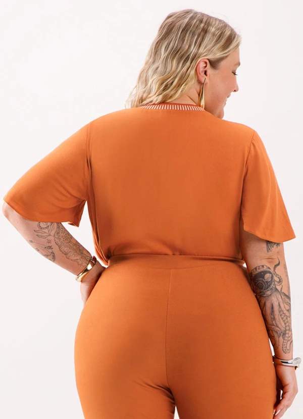 Lunender Mais Mulher - Blusa com Gola em Retilínea Laranja 2