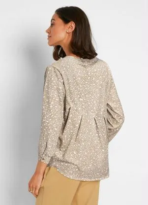 bonprix - Blusa com Gola Padre Arabescos Bege - BONPRIX