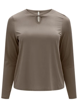 Lunender Mais Mulher - Blusa com Gola Redonda e Recorte Marrom - LUNENDER MAIS MULHER