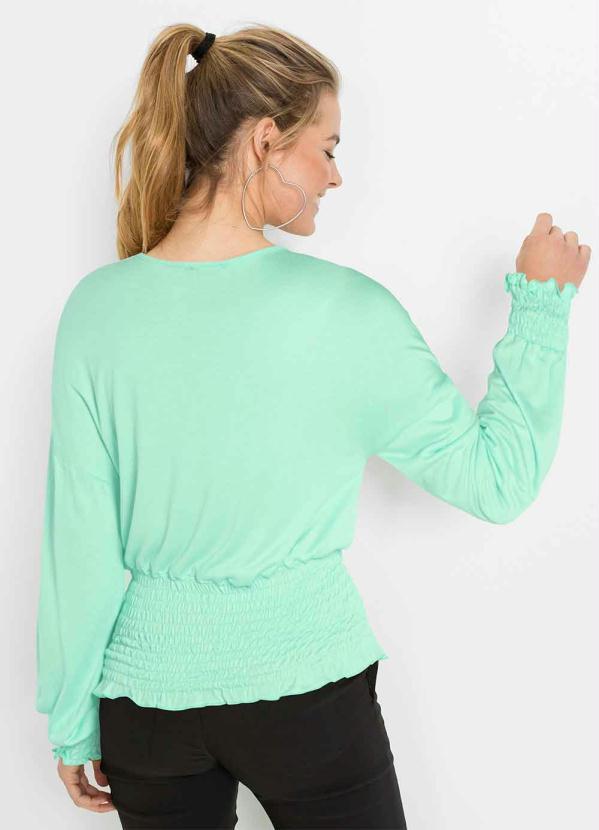 Outlet - Blusa com Lastex nos Punhos e Barra Verde Candy 2
