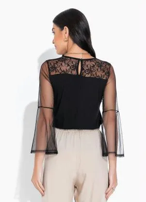 bonprix - Blusa com Manga em Renda Preta - BONPRIX