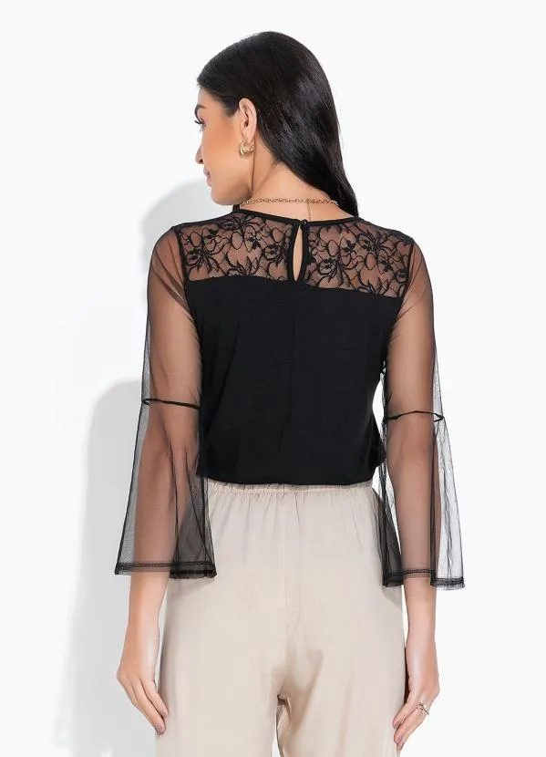 bonprix - Blusa com Manga em Renda Preta 4