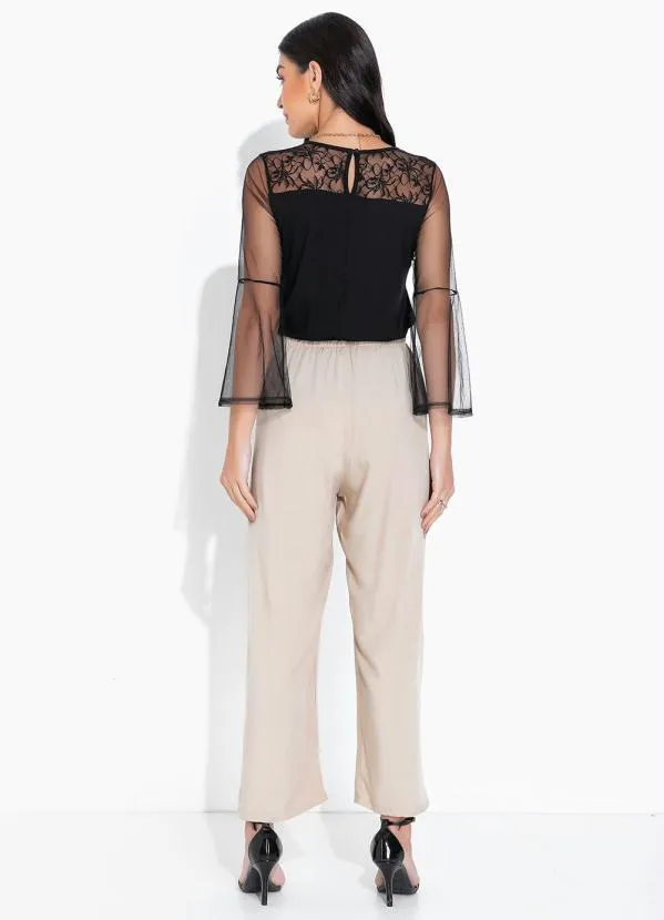 bonprix - Blusa com Manga em Renda Preta 1