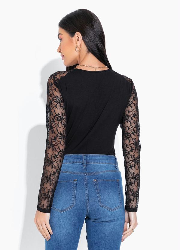 bonprix - Blusa com Manga em Renda Preta 2