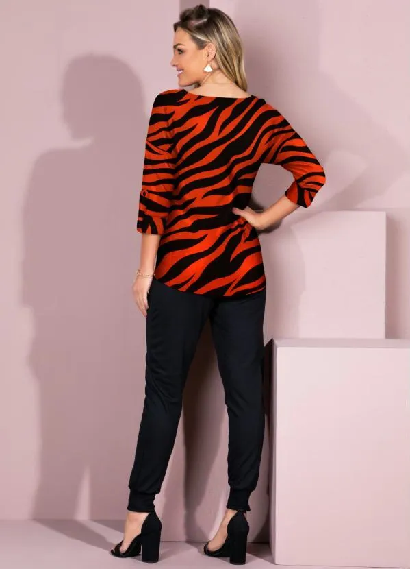 Quintess - Blusa com Mangas 3/4 Tigre Onça 4