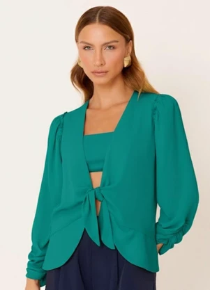 Carlota Costa - Blusa com Mangas Longas e Amarração Azul - CARLOTA COSTA