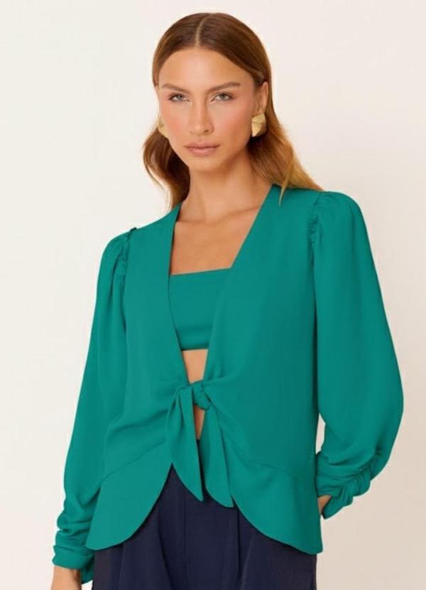 Carlota Costa - Blusa com Mangas Longas e Amarração Azul