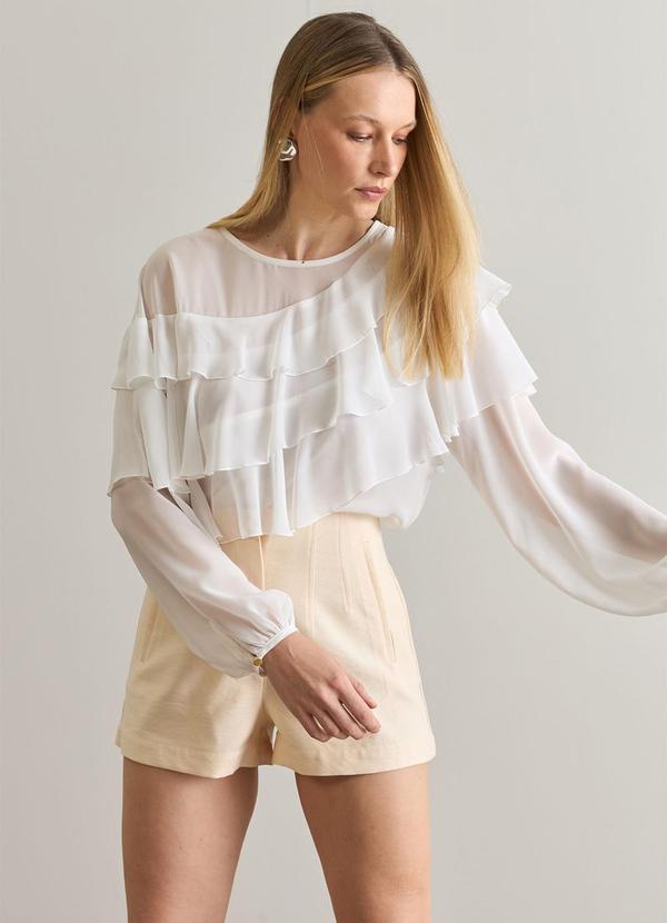 Carlota Costa - Blusa com Mangas Longas e Babados Branco 2