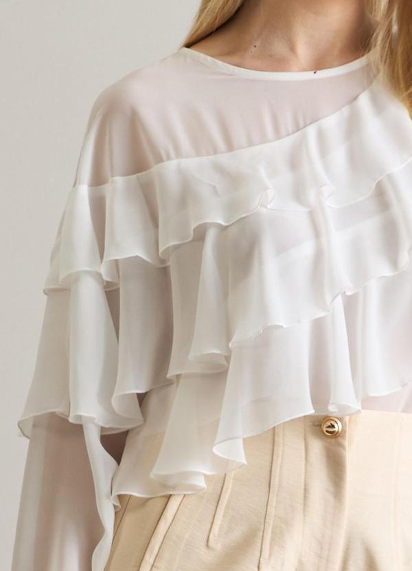 Carlota Costa - Blusa com Mangas Longas e Babados Branco 3