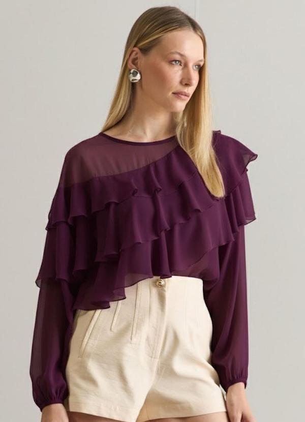 Carlota Costa - Blusa com Mangas Longas e Babados Roxo