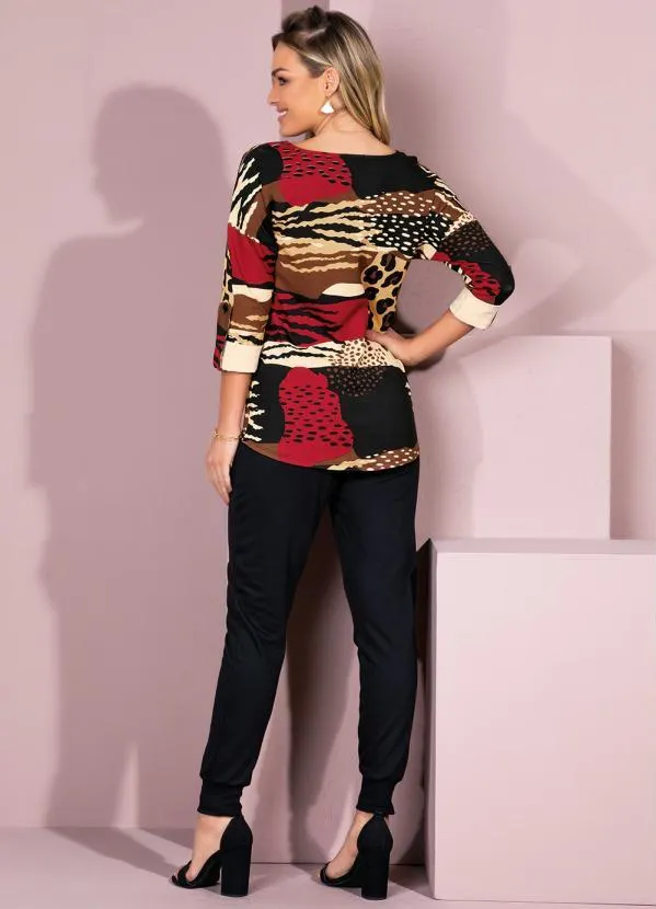 Quintess - Blusa com Mangas Longas Onça Étnico 4