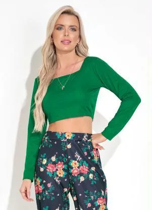 Moda Pop - Blusa com Mangas Longas Verde - MODA POP