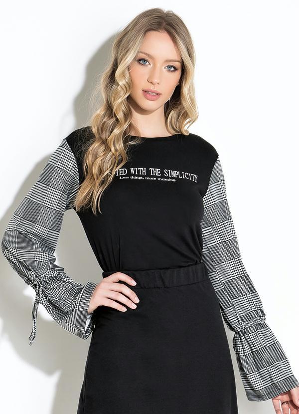 Quintess - Blusa com Mangas Xadrez