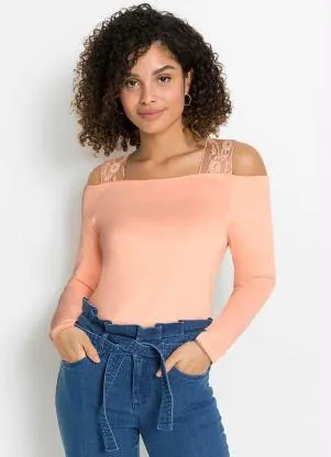 Queima Estoque - Blusa com Ombros de Fora Salmão - QUEIMA ESTOQUE
