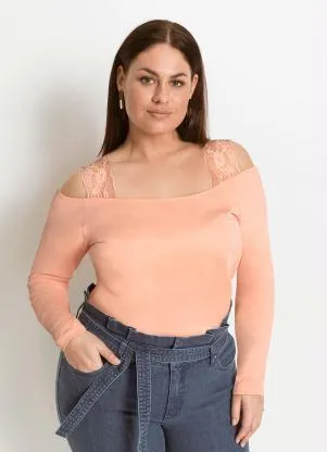 Queima Estoque - Blusa com Ombros de Fora Salmão - QUEIMA ESTOQUE