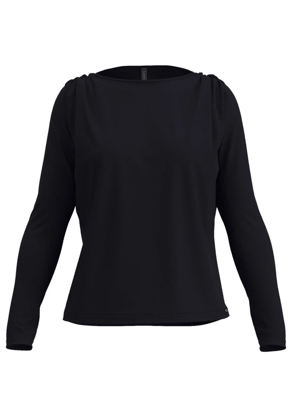 Lunender - Blusa com Ombros Franzidos Preto