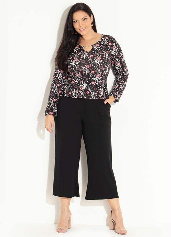 Quintess - Blusa com Peplum Floral Preto 10