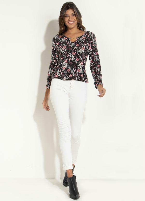 Quintess - Blusa com Peplum Floral Preto 3