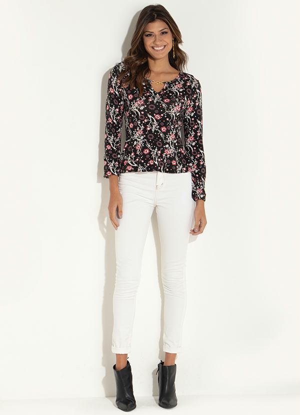 Quintess - Blusa com Peplum Floral Preto 5