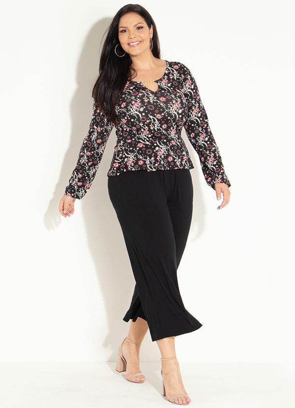Quintess - Blusa com Peplum Floral Preto 8