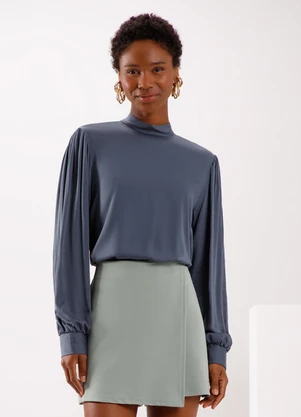 Lunender - Blusa com Punhos Ajustados e Amarração Azul - LUNENDER