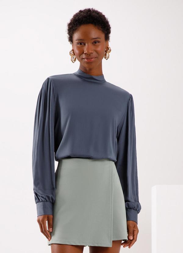 Lunender - Blusa com Punhos Ajustados e Amarração Azul